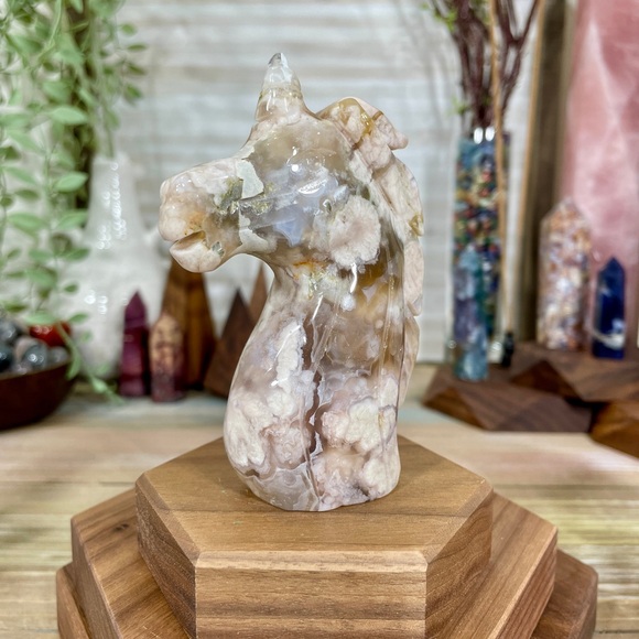 0956 Flower Agate Crystal Unicorn Carving - Picture 9 of 10